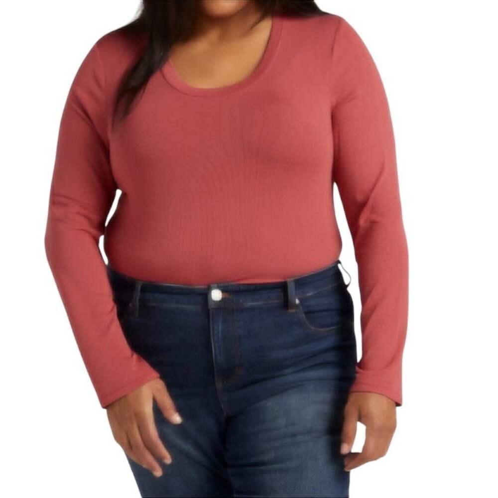 Thread & Supply 2X Lauren Top Cranberry Dusty Rose Long Sleeve Stretch NWT